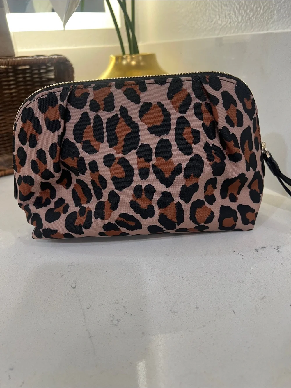 kate spade Leopard-Print Cosmetic Pouch — Pink & Brown